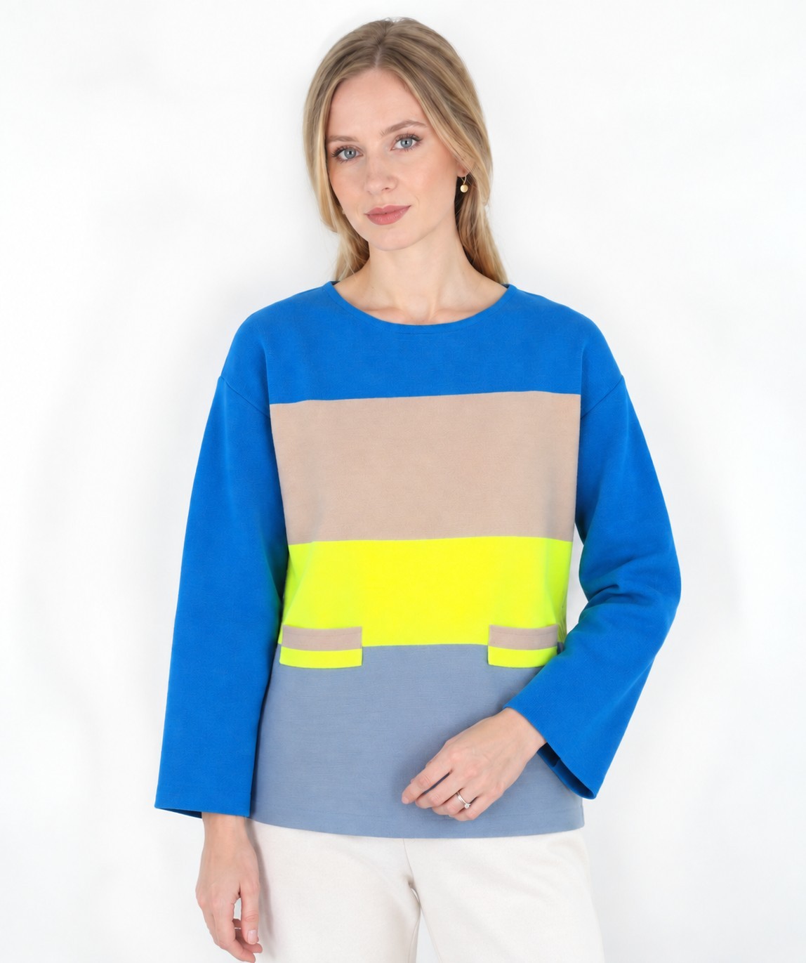 Pulover color block (royal) din lână
